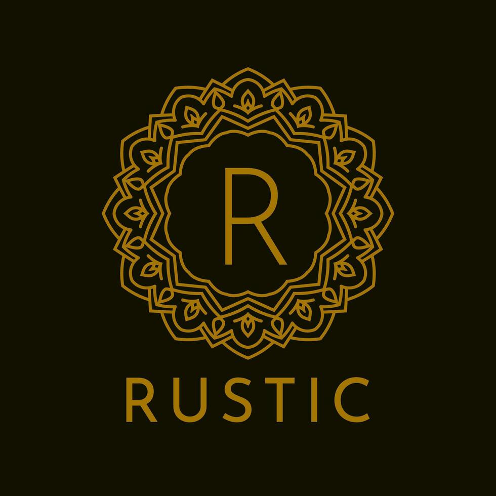 letter R rustic border initial vintage brand vector