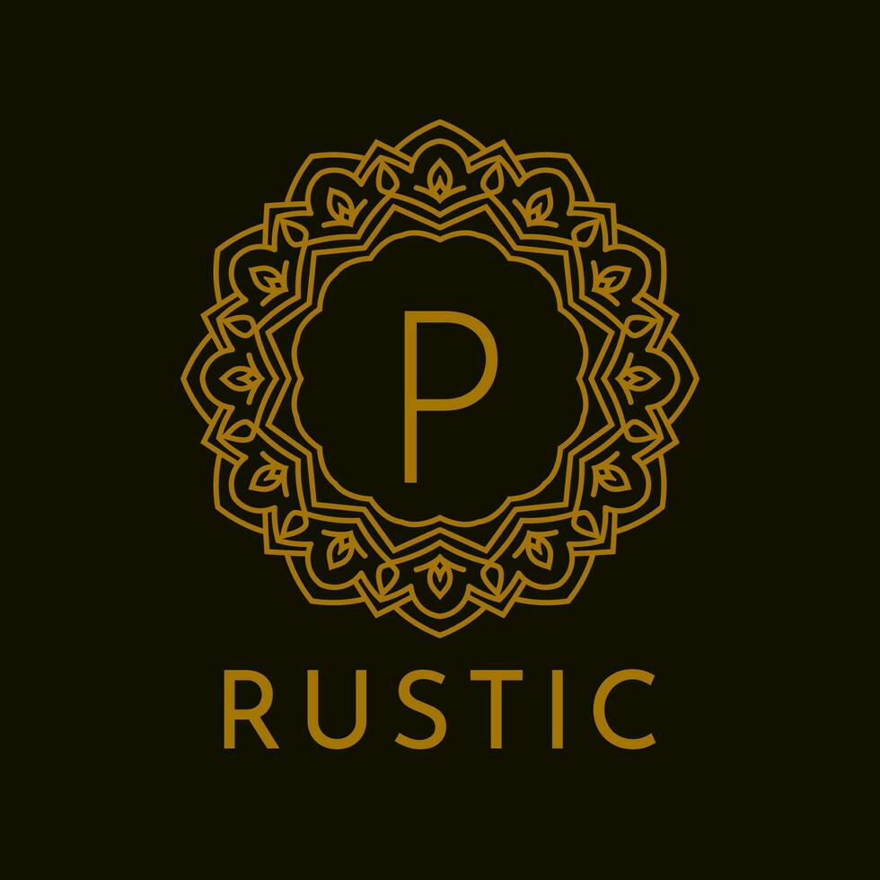 letter P rustic border initial vintage brand vector