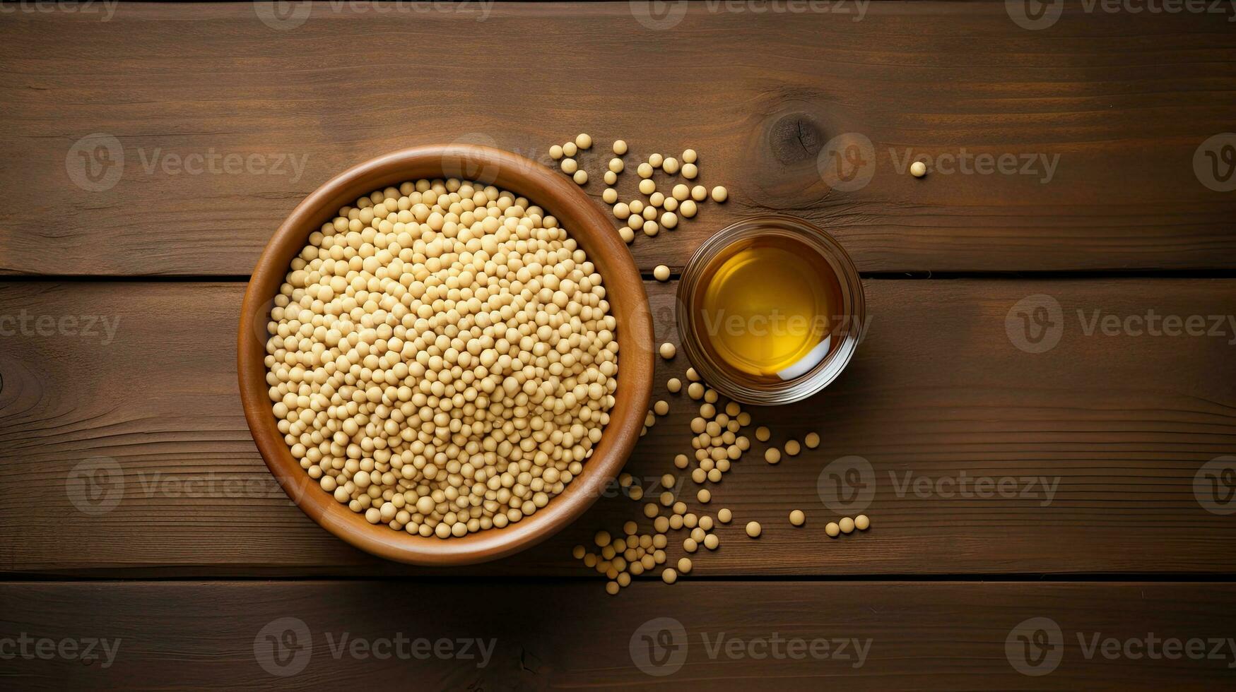 AI generated Portrait soy bean on the wooden table AI Generative photo