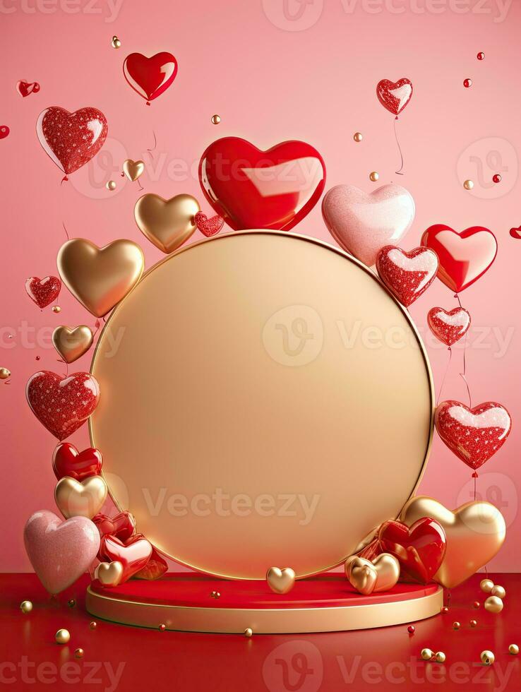 AI generated Gold circle rounded with heart balloon AI Generative photo