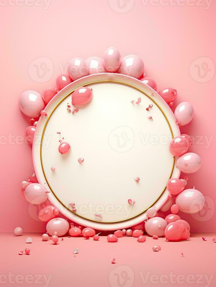 AI generated Gold circle rounded with pink ballon AI Generative photo