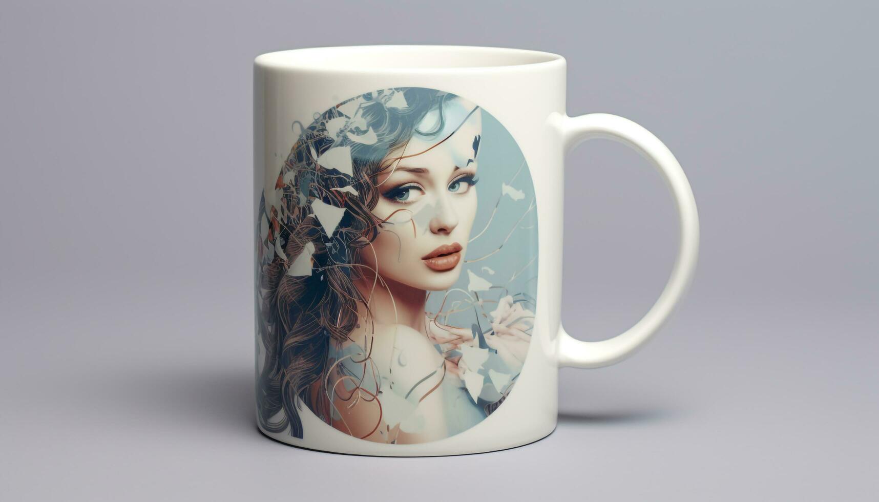 AI generated mug printed poster beige photo