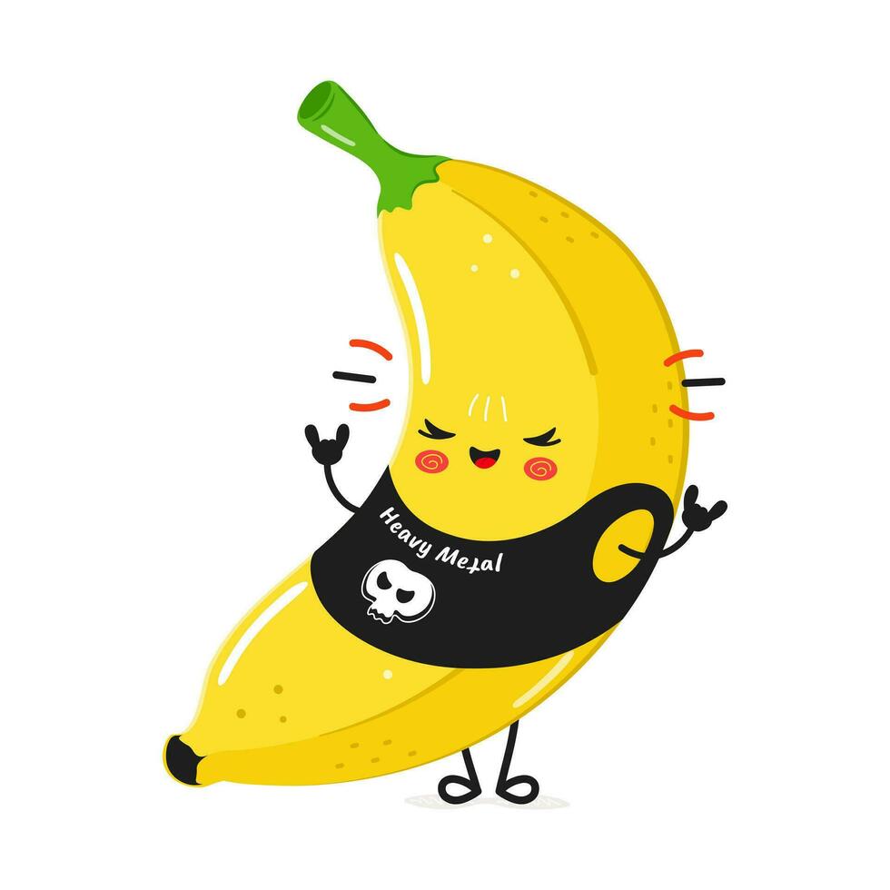 Banana heavy metal character. Vector hand drawn cartoon kawaii character illustration icon. Isolated on white background. Banana character concept