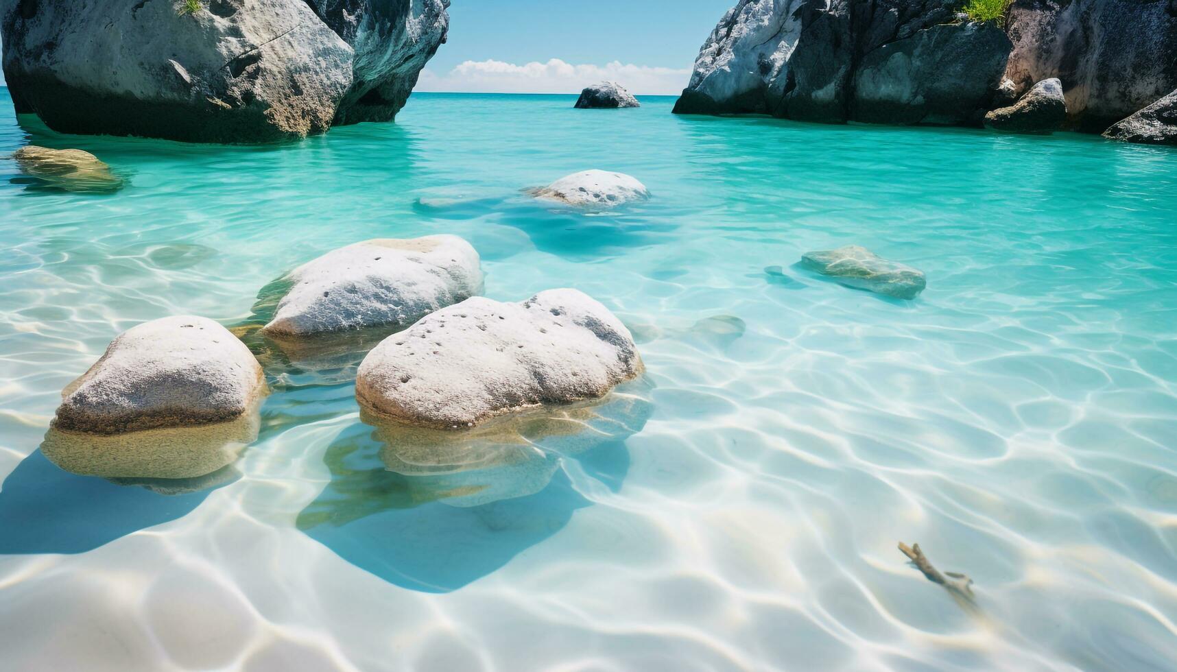 AI generated Large smooth stones with turquoise water photo
