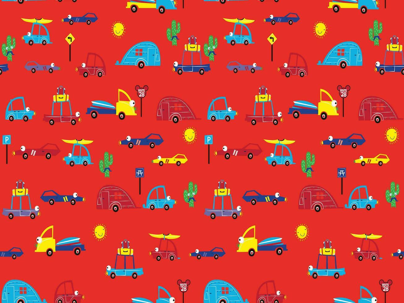 Car Seamless Pattern design for textile print vector