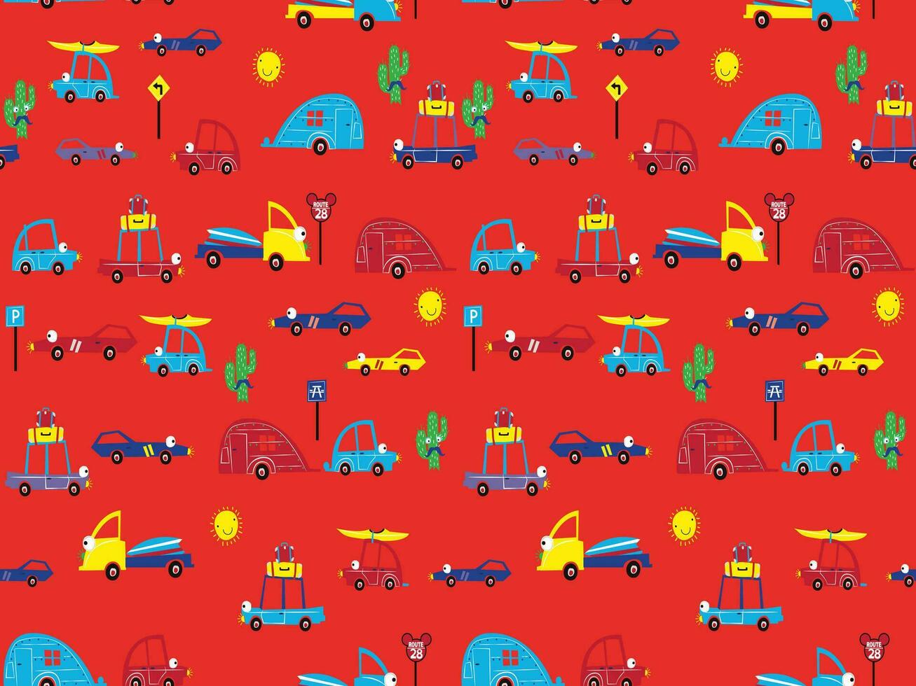 Car Seamless Pattern design for textile print vector