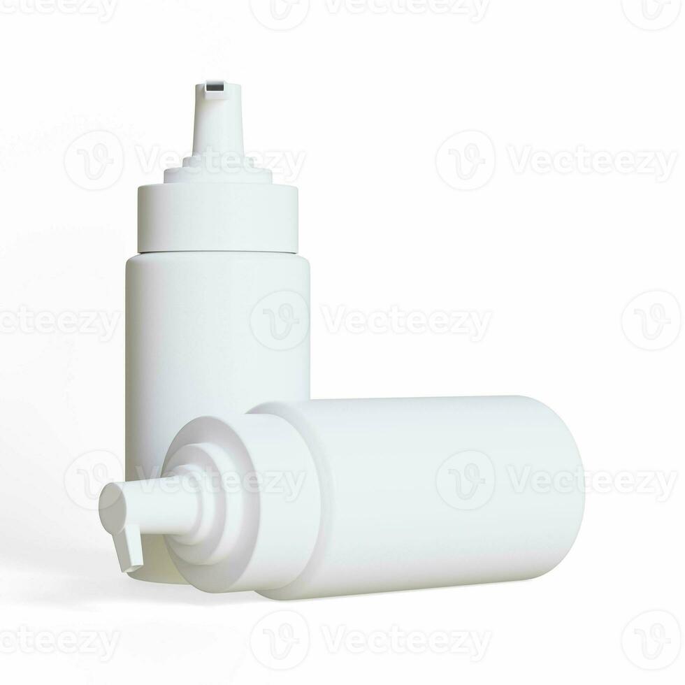 Realistic cosmetic pump white color rendering 3D illustration, Airless pump bottle serum can or White tube mockup photo