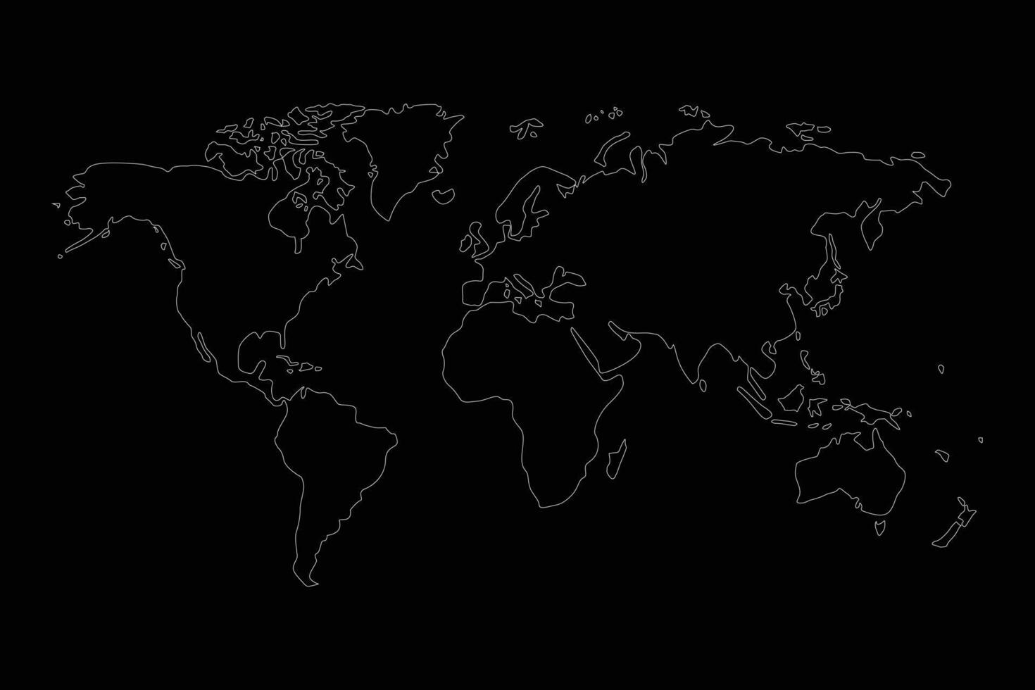 white color line art world map and black backgrounds . vector