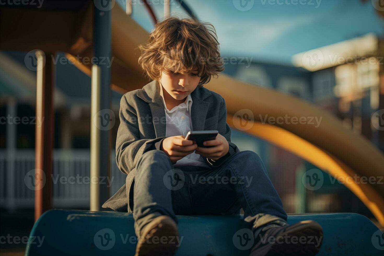 AI generated Children using mobile phone. Communication online, social media. Gadget addiction, technology and lifestyle photo