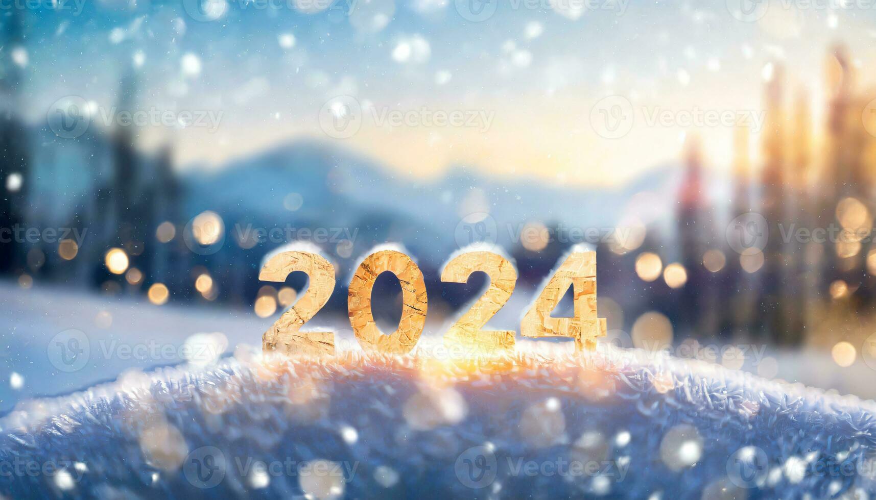 AI generated the figures for the year 2024 stand in a wintery snowy landscape photo