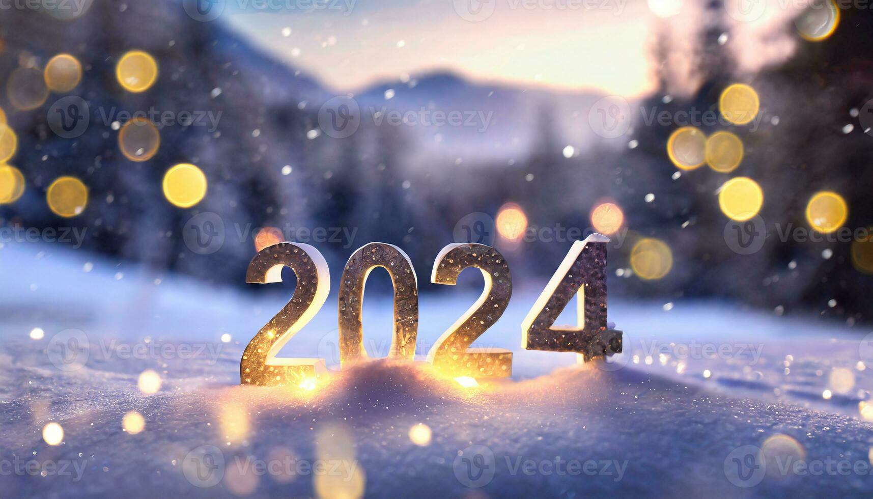 AI generated the figures for the year 2024 stand in a wintery snowy landscape photo