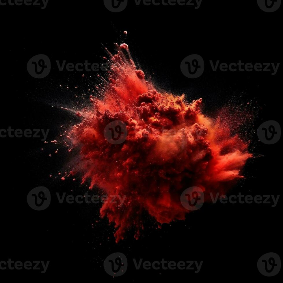 AI generated red dust explosion on black background photo