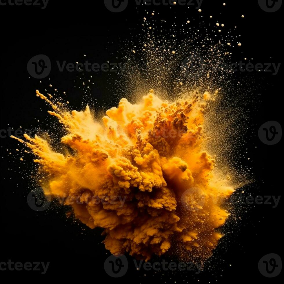 AI generated orange dust explosion on black background, gerenative AI photo