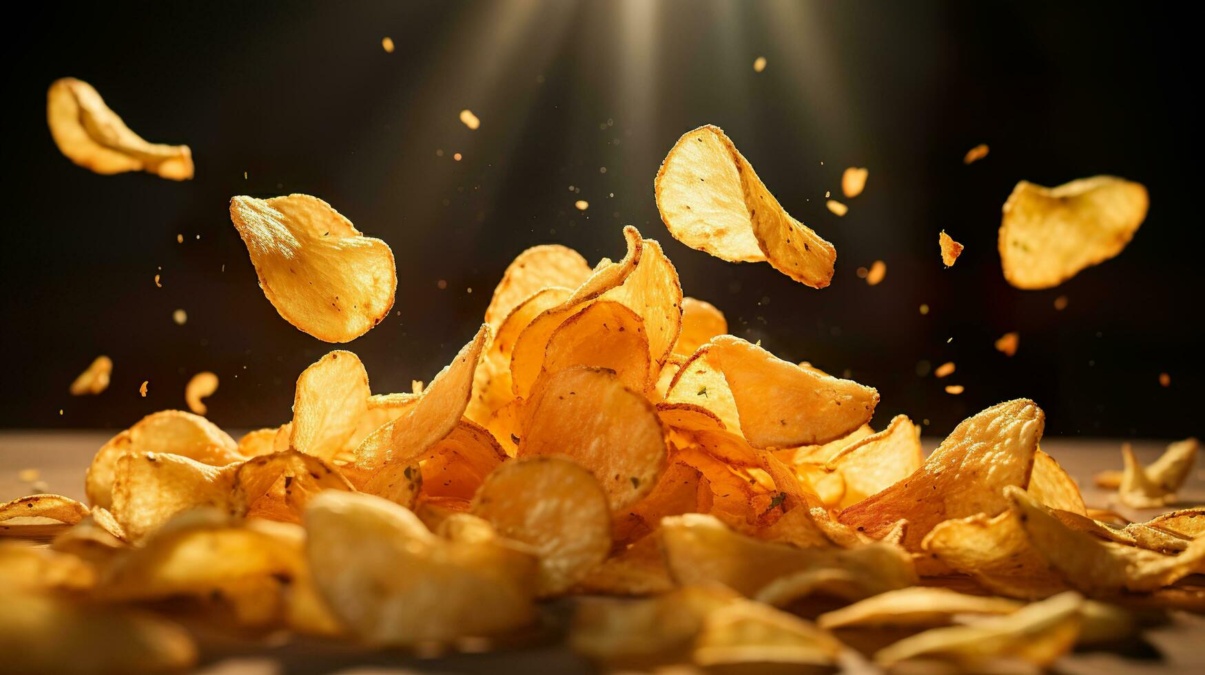 AI generated Potato chips floating in air photo
