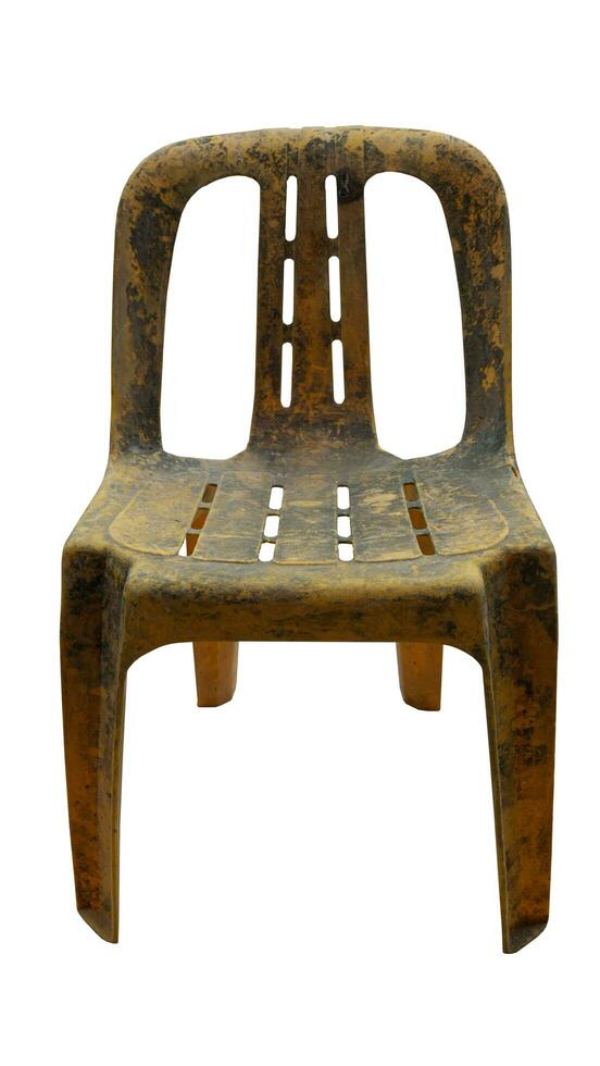 Old yellow plastic furniture with accumulated mold stains that have adhered until hardened. Object for background and textured. photo