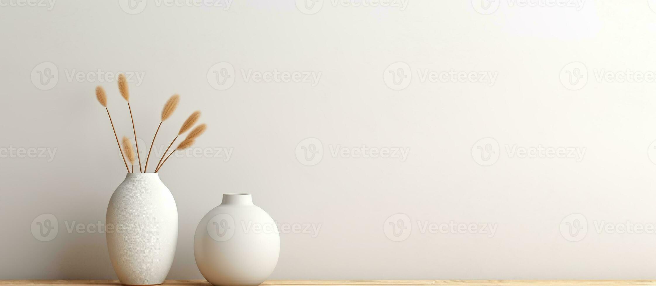 AI generated Flowers in vase on wooden table and concrete wall background. generative ai. photo