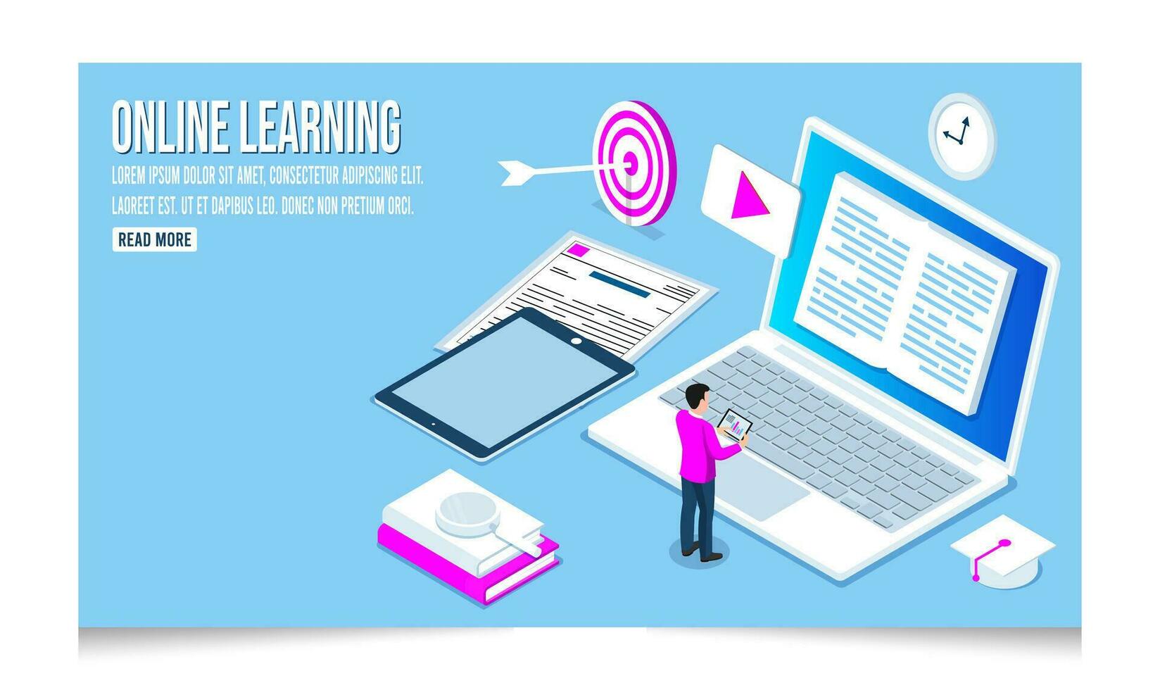 3D isometric Online education concept. Can use for web banner or infographics. Vector illustration eps10