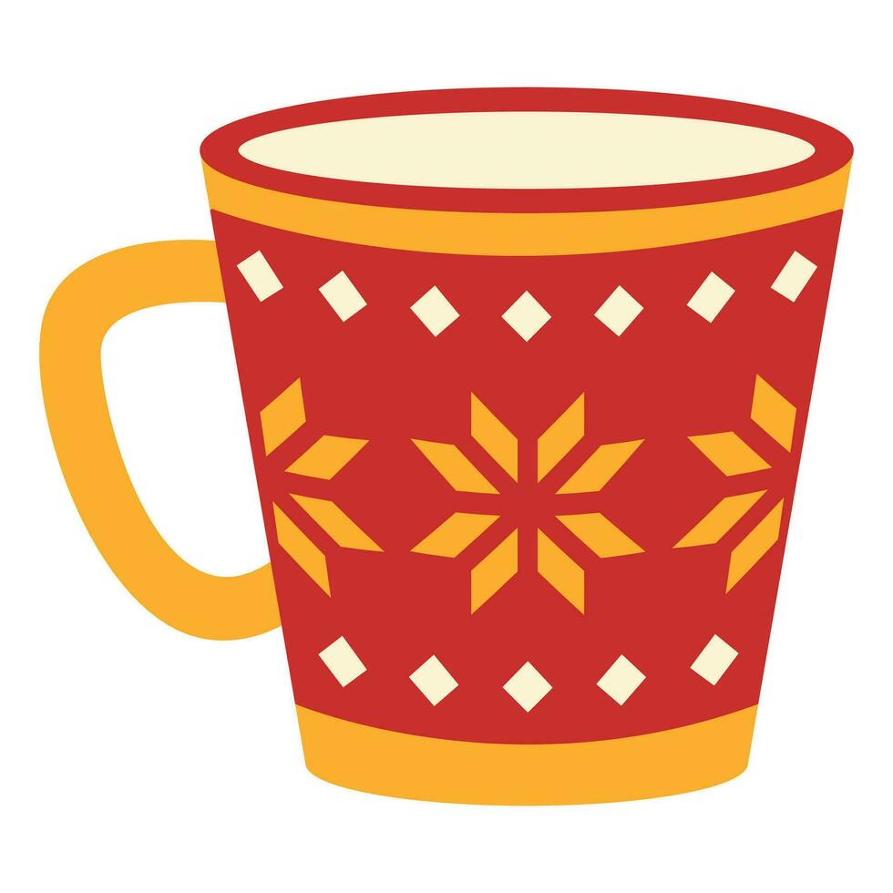 Cute holiday mug with ornament. Christmas coffee mug in flat style. Line art. vector