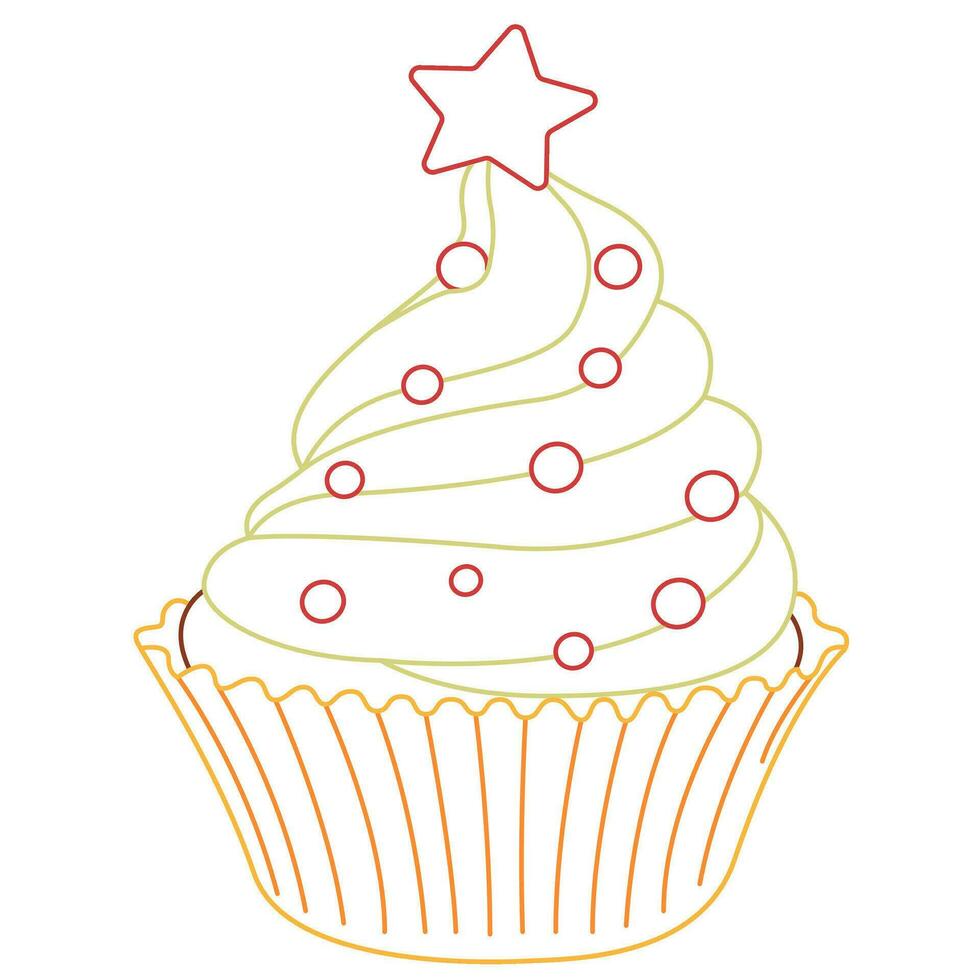 Christmas chocolate cake with cream. line art vector
