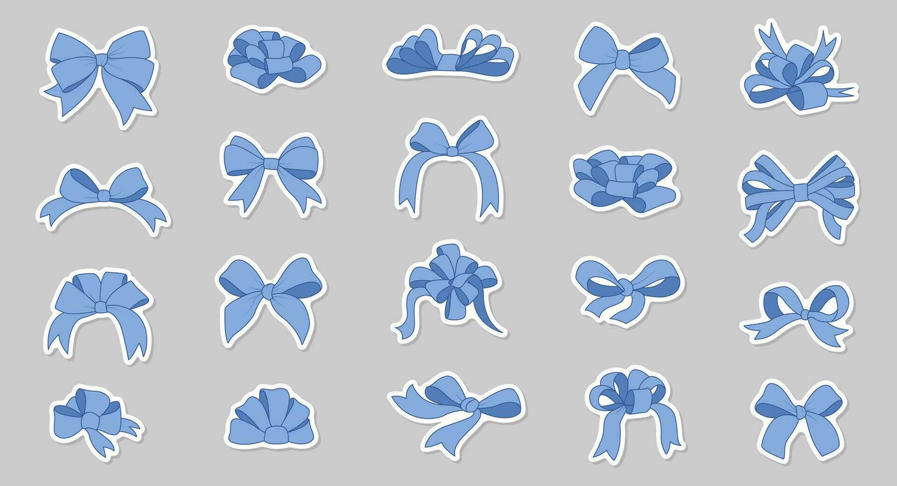 Simple hand drawn ribbon bow sticker collection. Bowknot for decoration, big set of bowtie. vector
