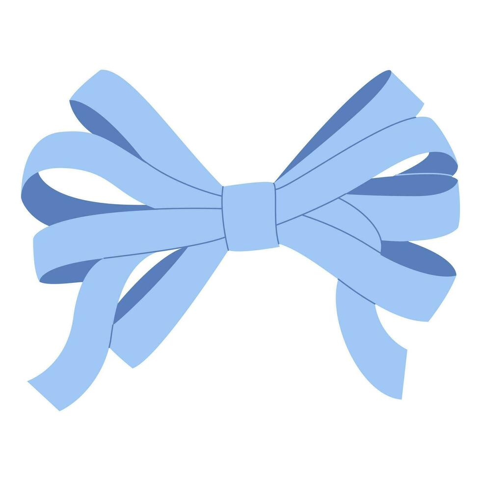 Simple hand drawn ribbon bow collection. Blue bow. Bowknot for decoration. vector