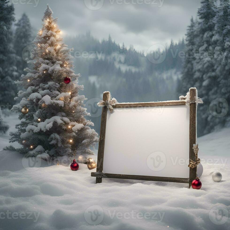 AI generated Empty frame on white background in Christmas winter space photo