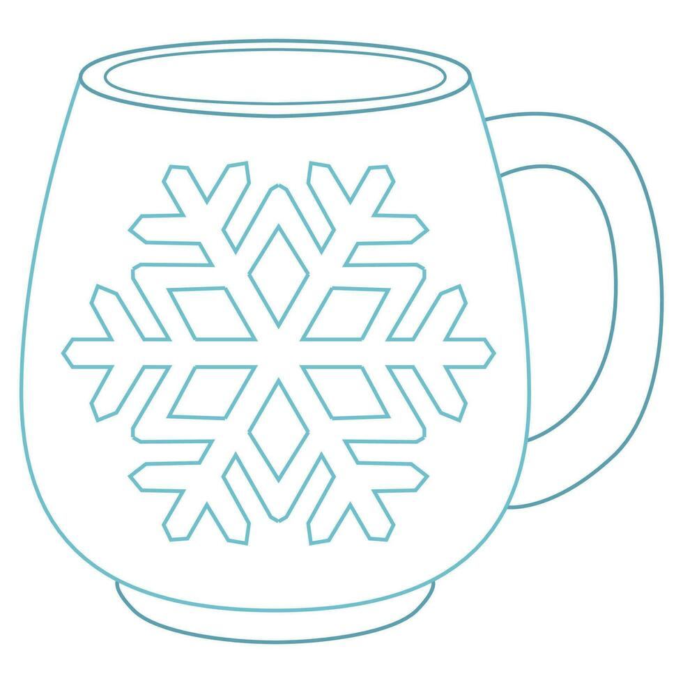 Blue Mug with snowflake. Vector christmas cup with snowflake