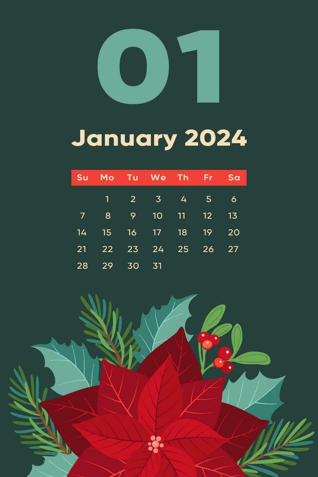 Floral January 2025 calendar template. 35928953 Vector Art at Vecteezy