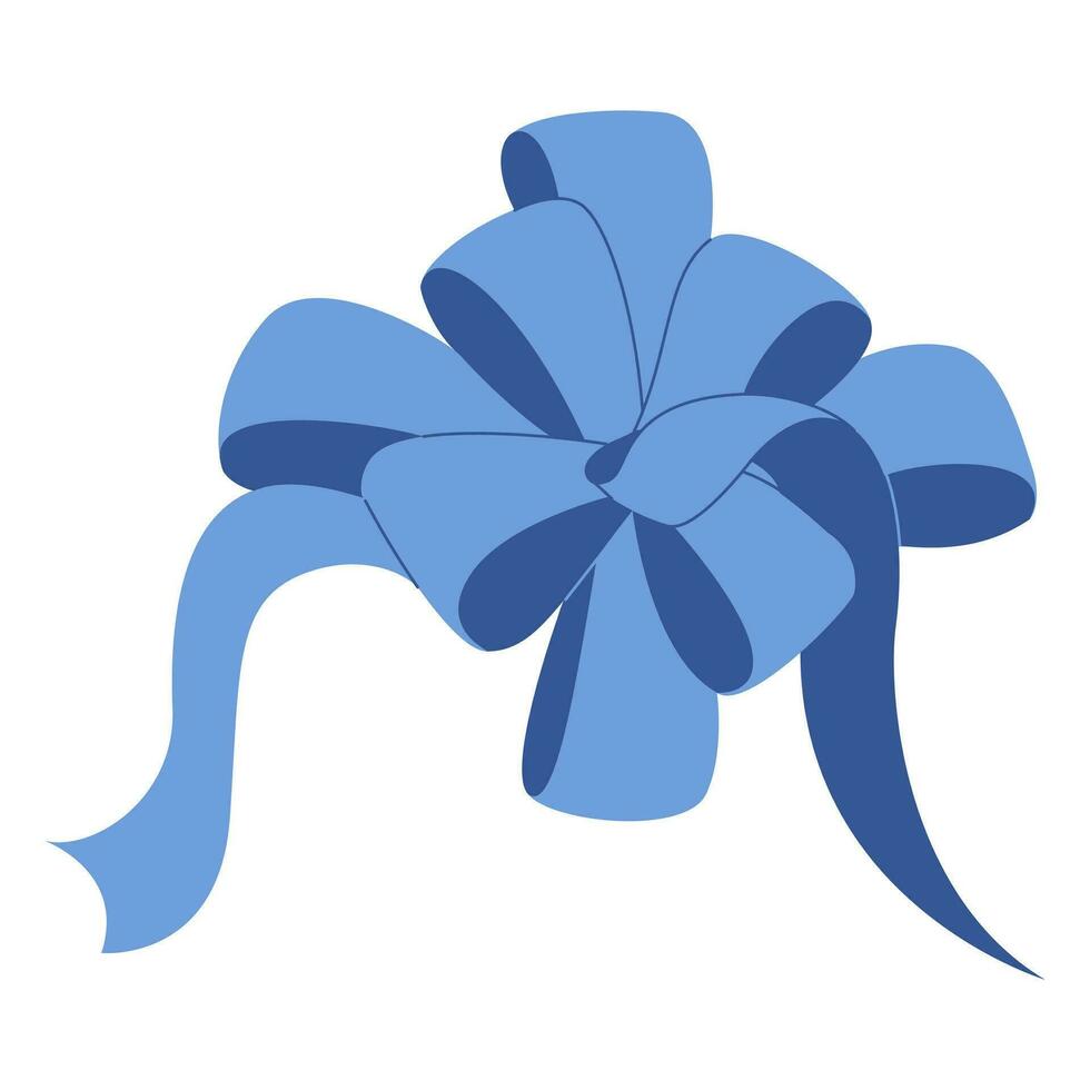 Simple hand drawn ribbon bow collection. Blue bow. Bowknot for decoration. vector