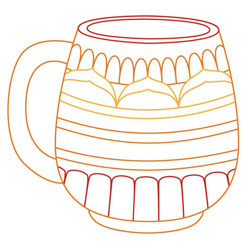 Cute holiday mug with ornament. Christmas coffee mug in flat style. Line art. vector