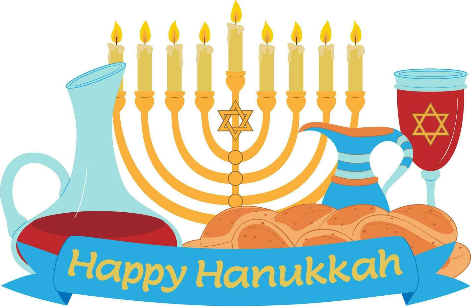 Happy Hanukkah Illustration. Coloring page. Line Art. vector