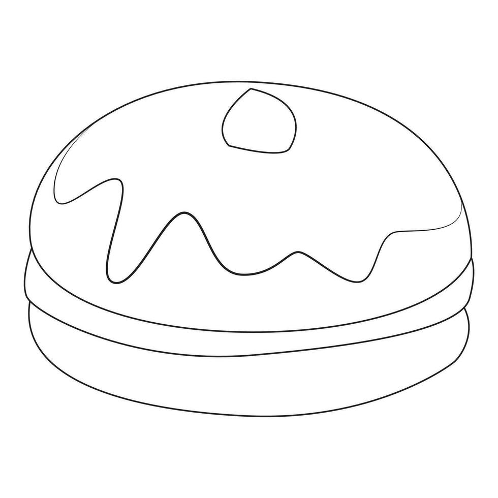 Sufganiyah doughnut traditional Hanukkah dish. Coloring page. Line Art. vector