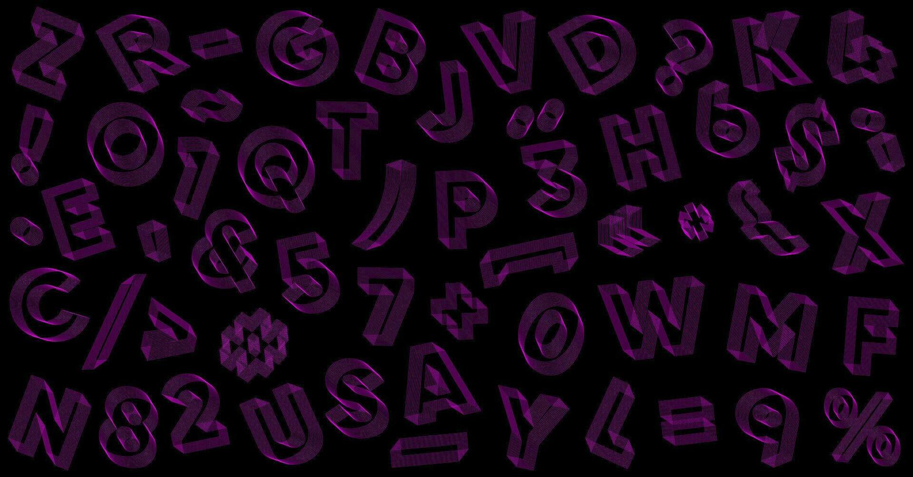 Abstract 3D Geometric alphabet fly on black background. Streetwear stile. vector