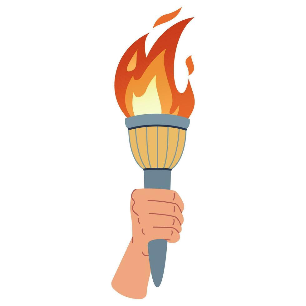 Hand holding a torch. Sport symbol, flat vector illustration design.