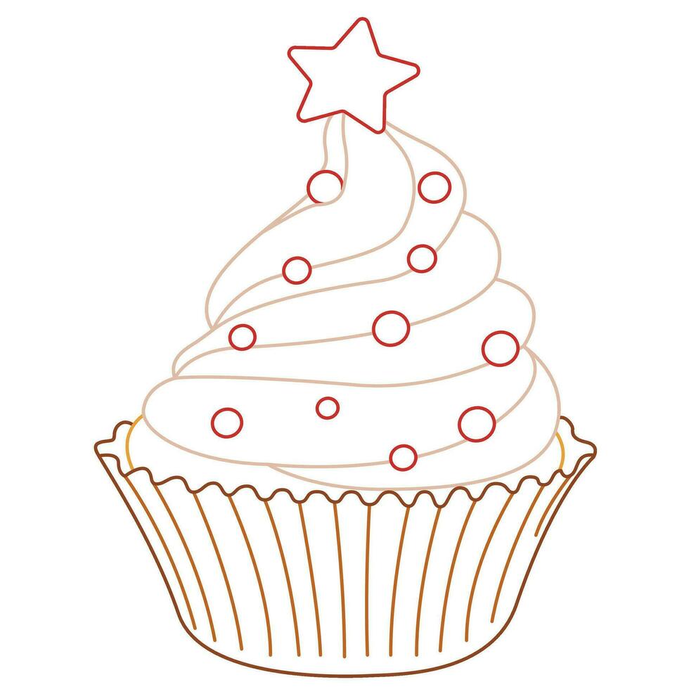 Christmas chocolate cake with cream. line art vector