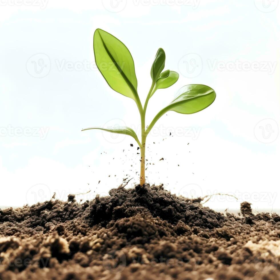 AI generated Young plant springing up out of the soil photo