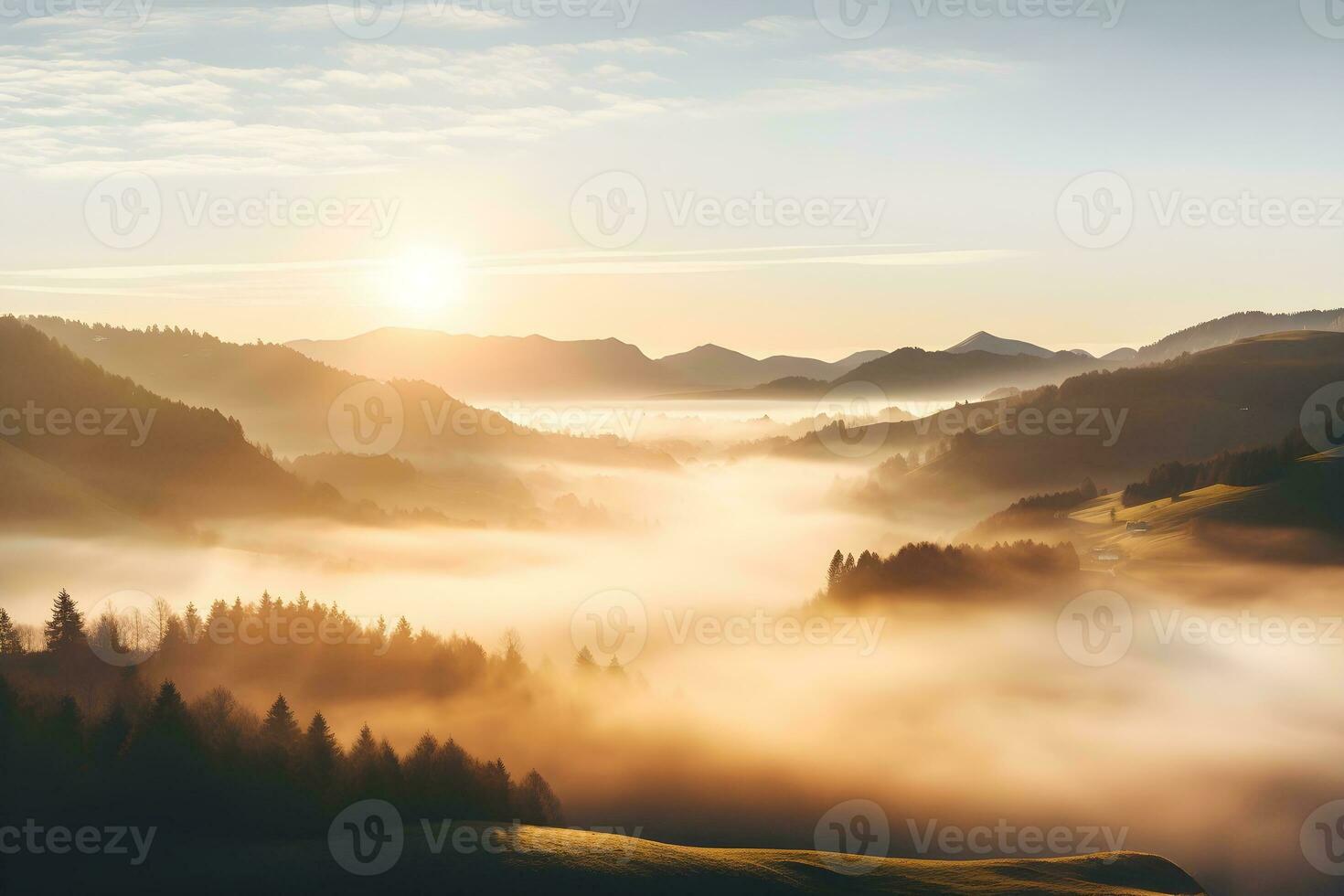 AI generated early morning in a mountains photo