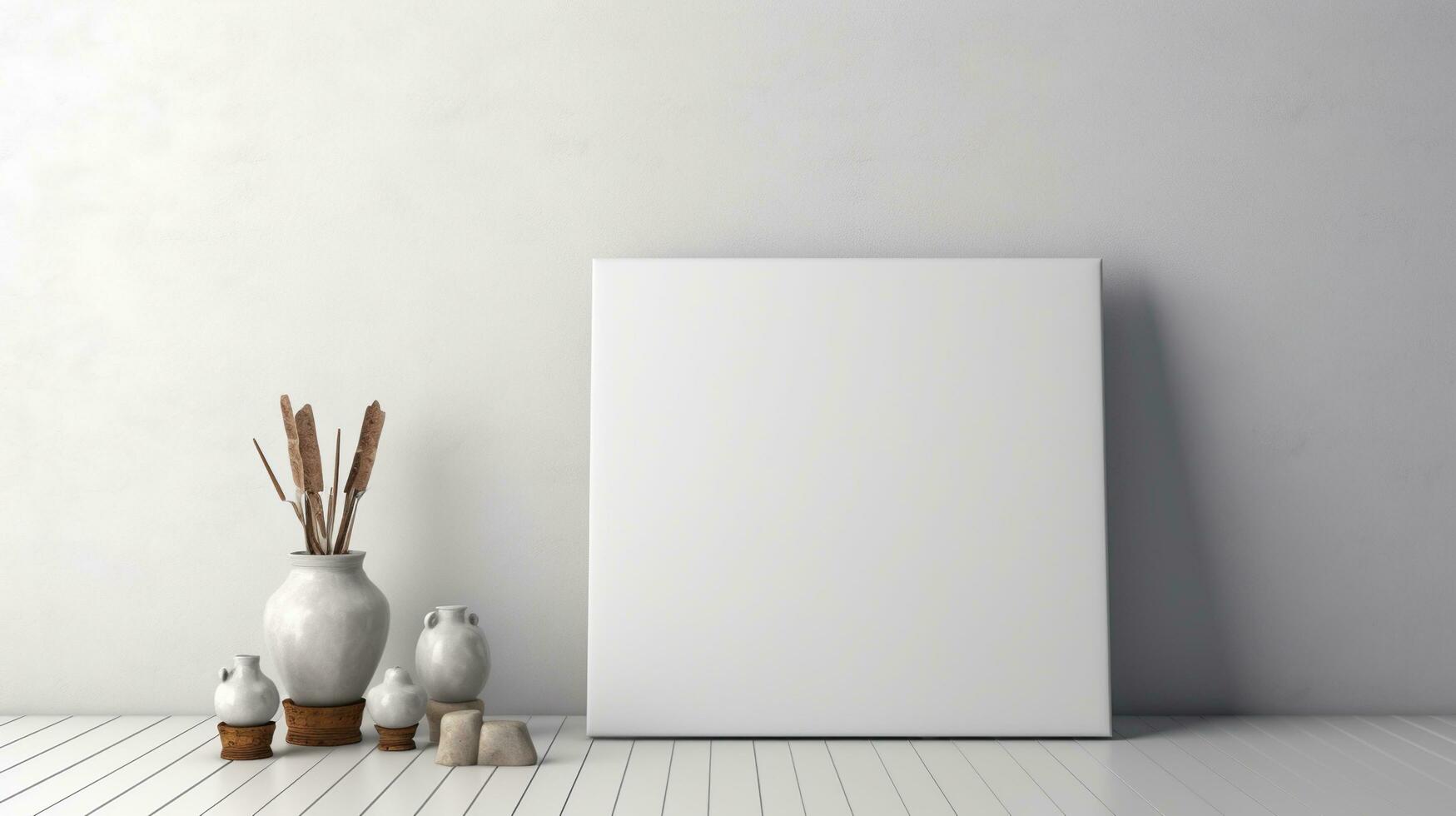 AI generated White canvas for mockup with blurred brick wall room interior photo