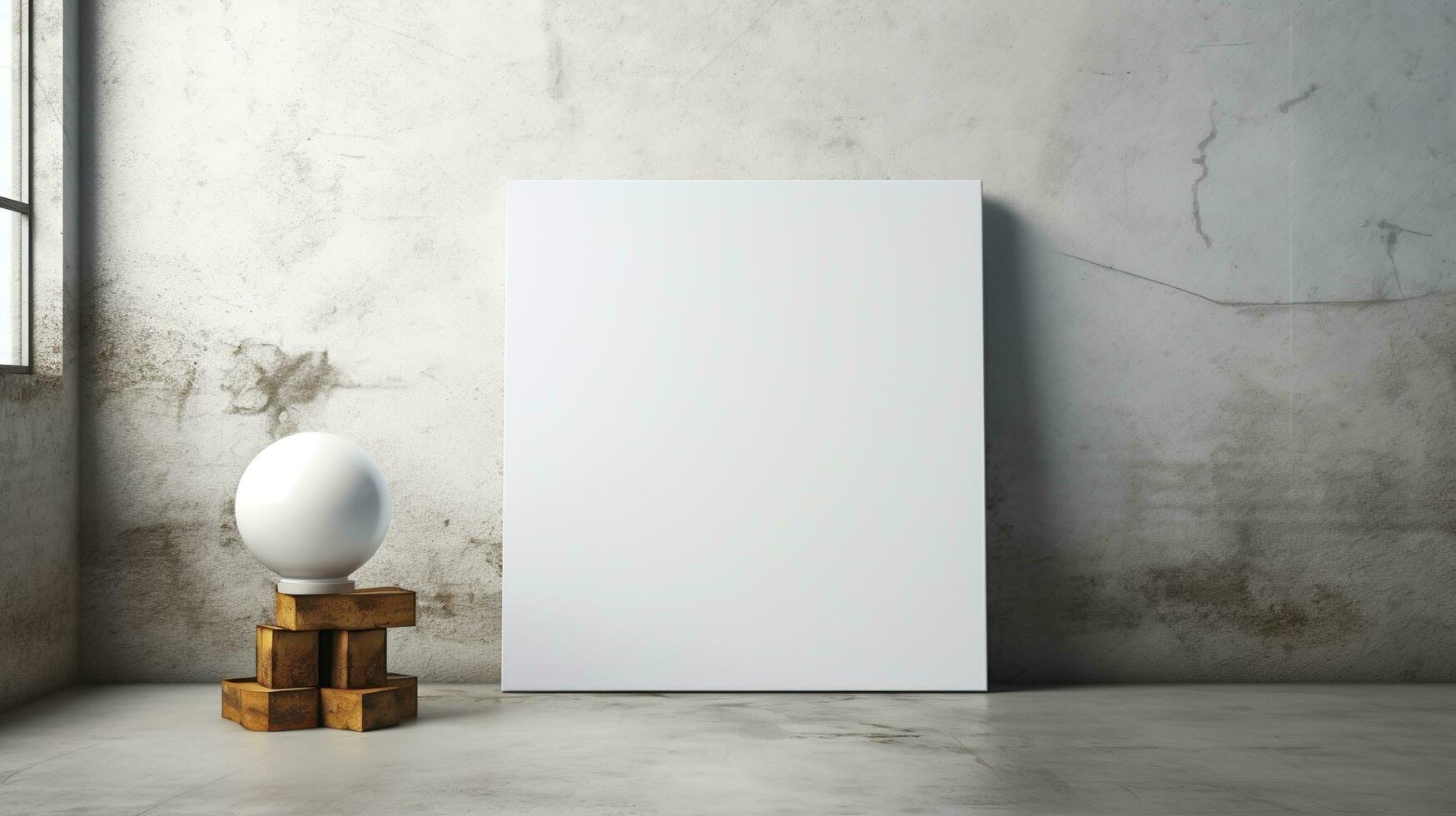 AI generated White canvas for mockup with blurred brick wall room interior photo