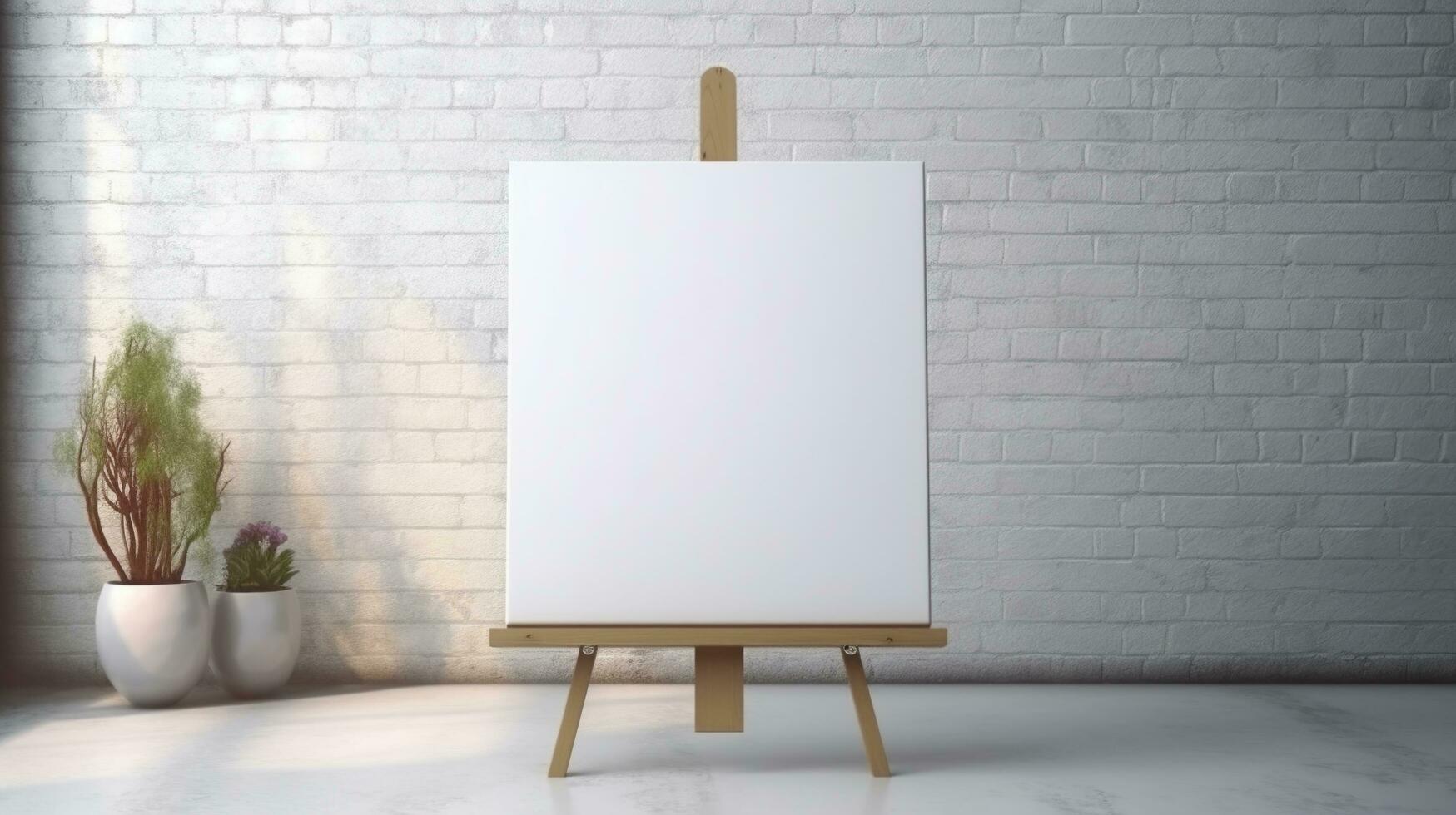 AI generated White canvas for mockup with blurred brick wall room interior photo