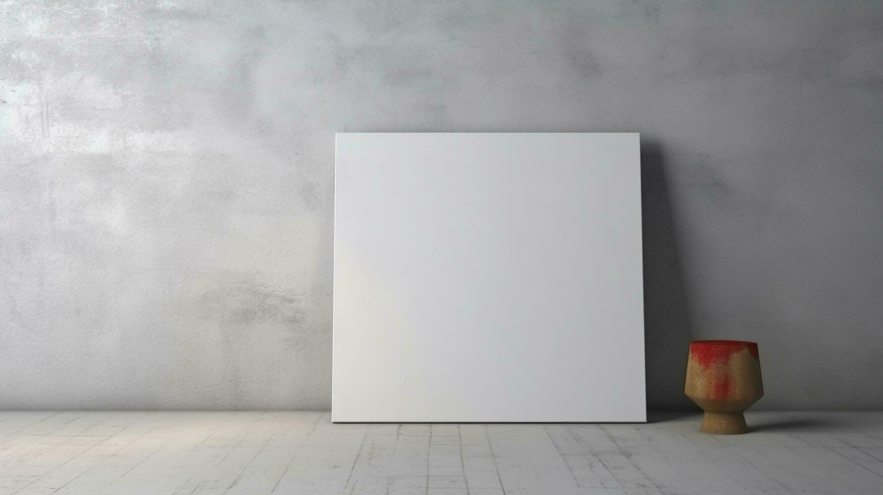 AI generated White canvas for mockup with blurred brick wall room interior photo