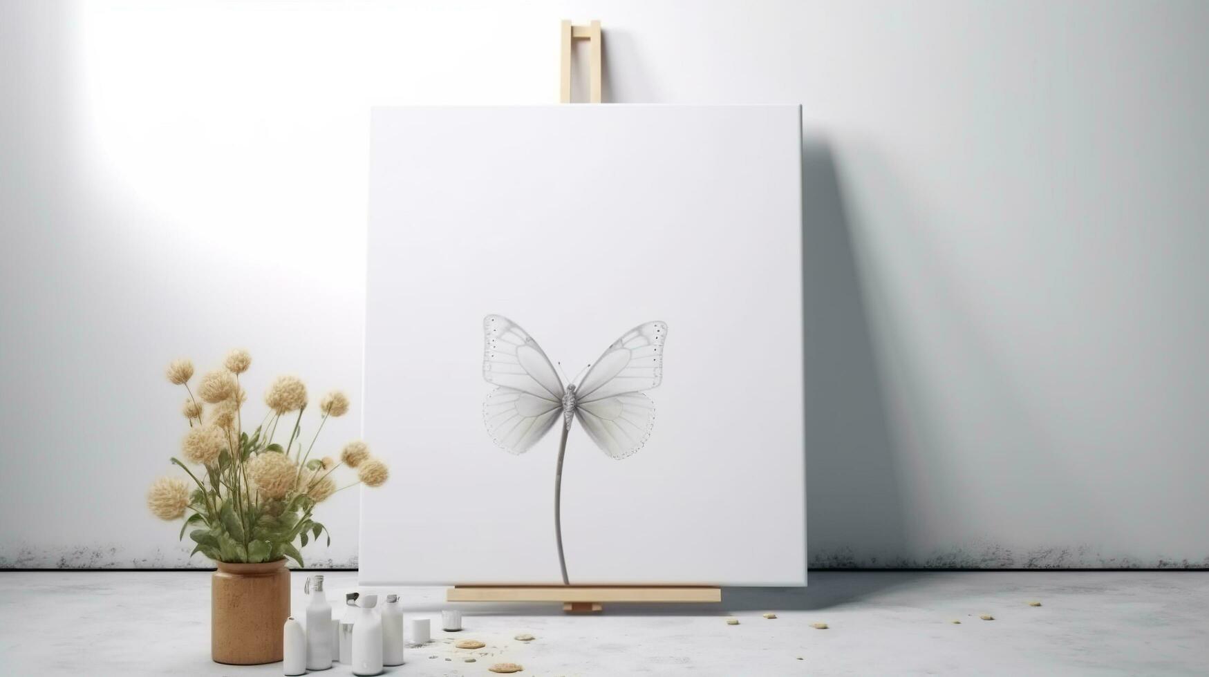 AI generated White canvas for mockup with blurred brick wall room interior photo