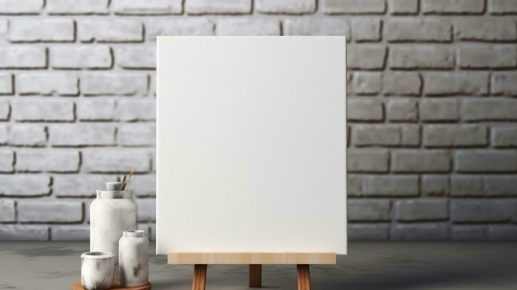 AI generated White canvas for mockup with blurred brick wall room interior photo