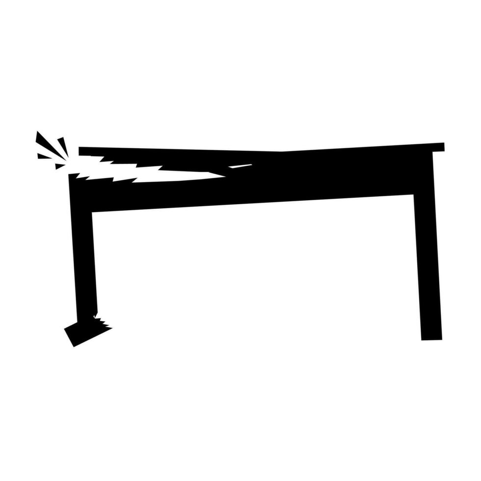 Broken table vector silhouette on white background. Wooden table that is no longer suitable for use.