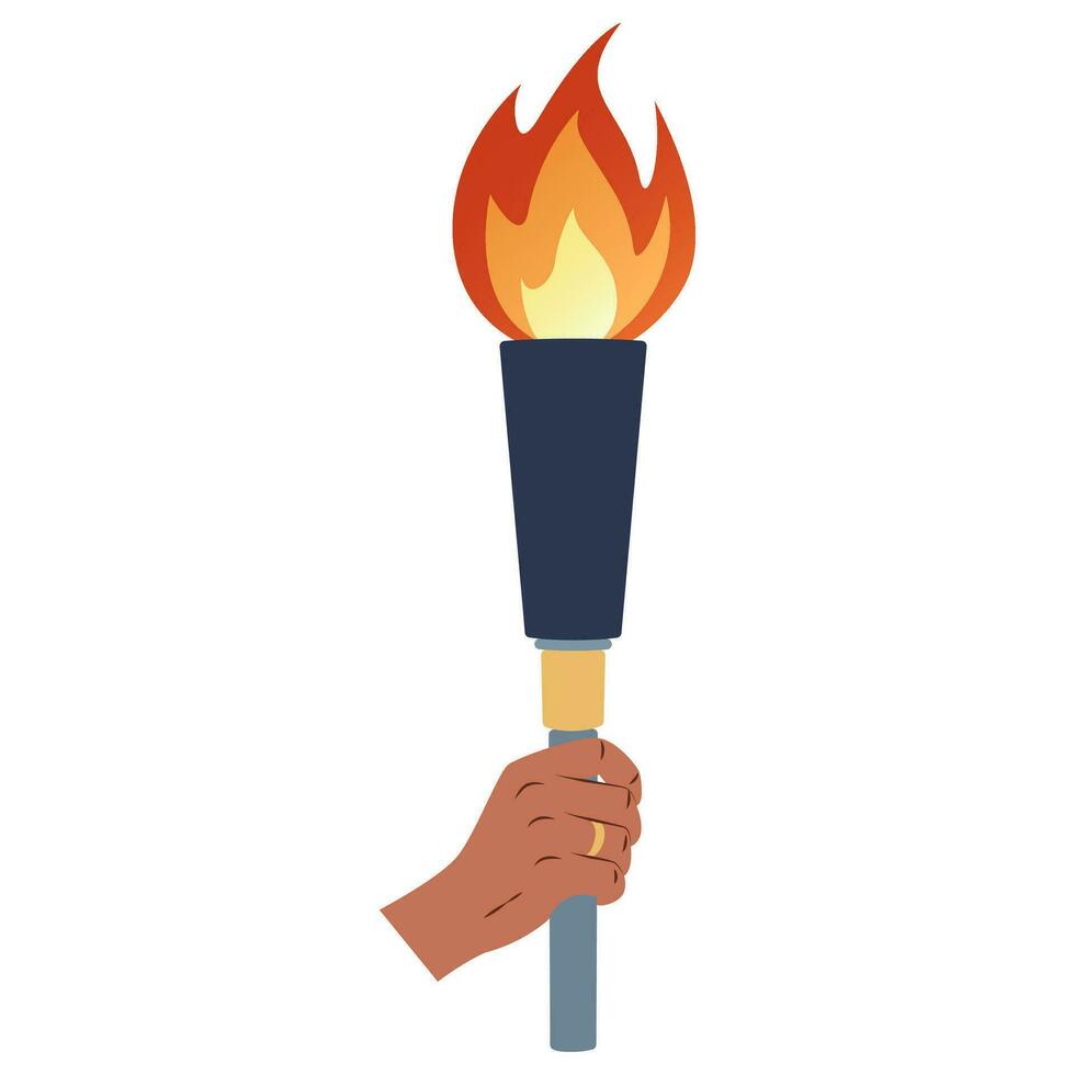 Hand holding a torch. Sport symbol, flat vector illustration design.
