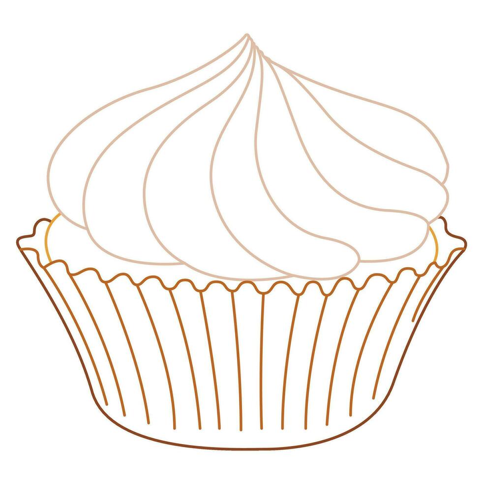 Cute dessert sweets food cupcake with cream line art drawing vector