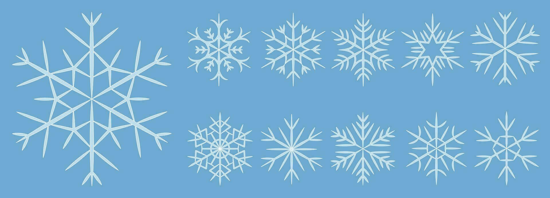 linda copo de nieve aislado en azul antecedentes. vector