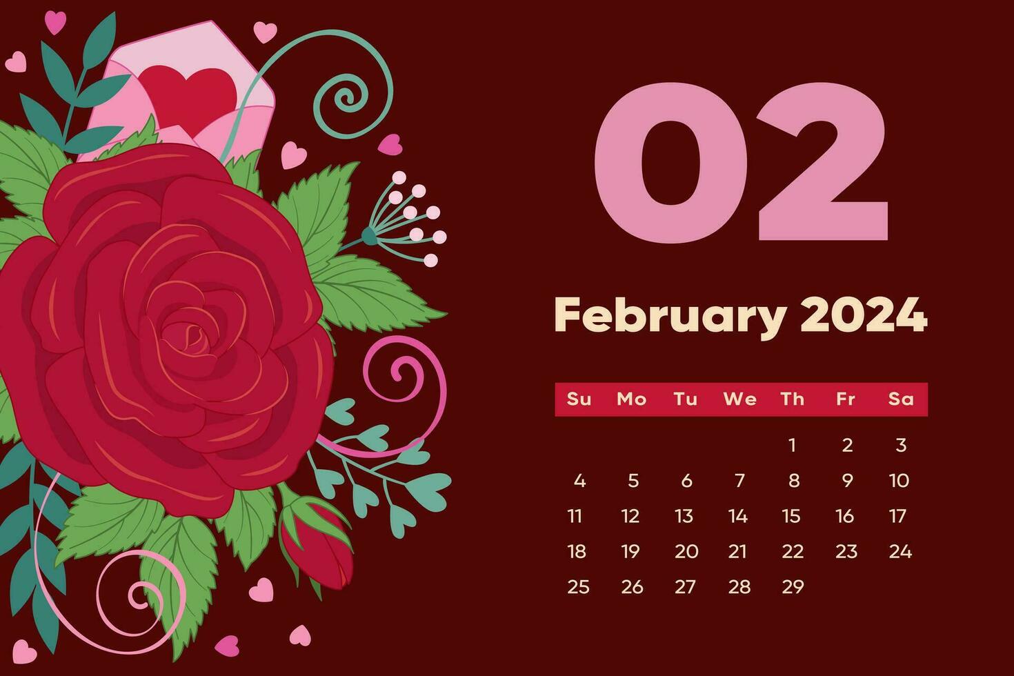 Floral 2024 calendar template. With bright colorful flowers and leaves. vector