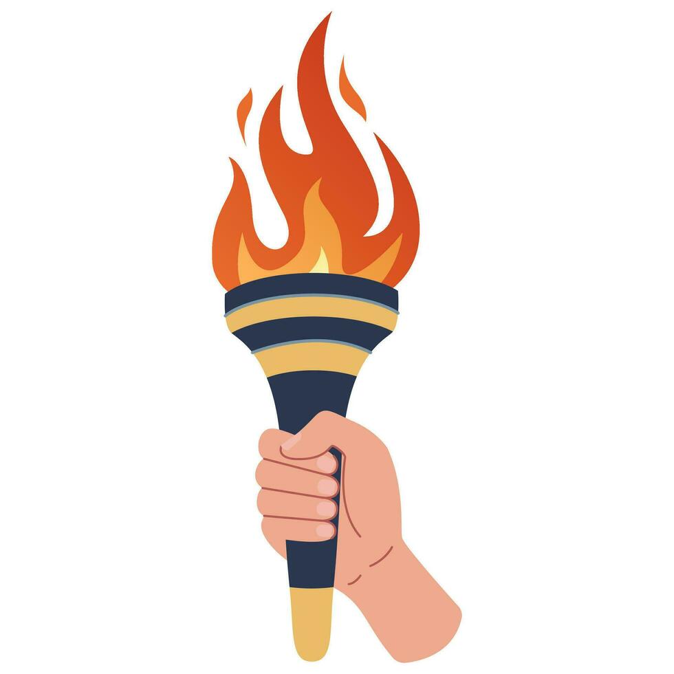 Hand holding a torch. Sport symbol, flat vector illustration design.