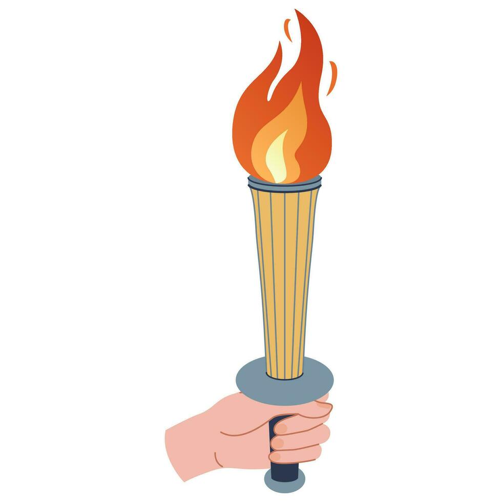Hand holding a torch. Sport symbol, flat vector illustration design.